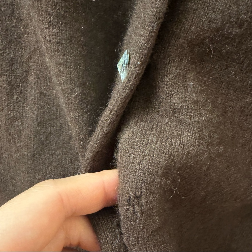 Embroidered Floral Flower Brown Cashmere Cardigan Sweater Size S - Picture 8 of 11